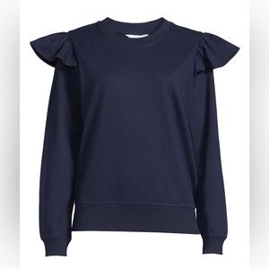 Flutter Sleeve Crew Neck Sweatshirt Navy Blue Simply Stylish-True Com…